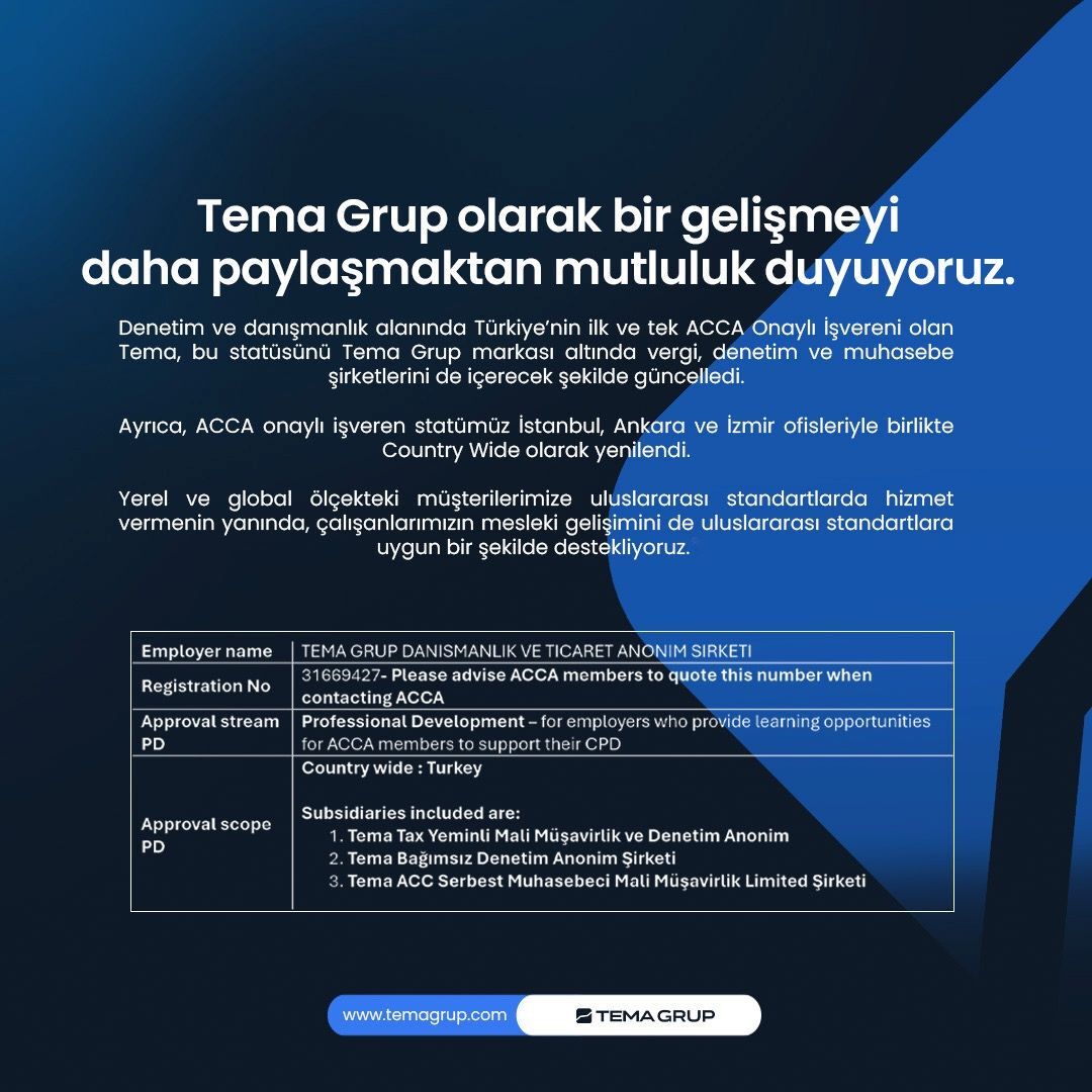 Tema Grup olarak bir gelişmeyi daha paylaşmaktan mutluluk duyuyoruz.