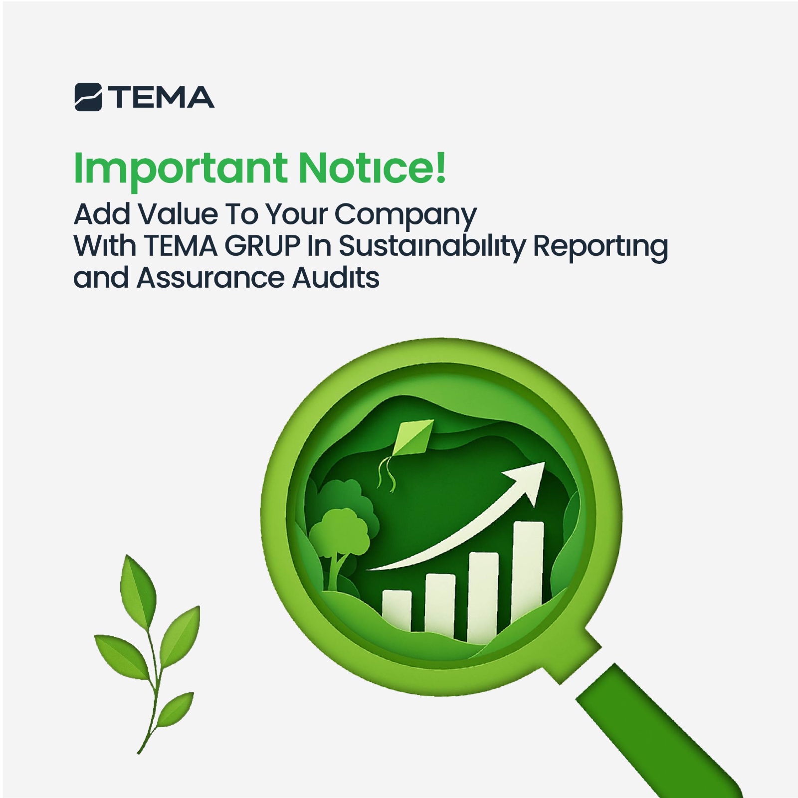 IMPORTANT NOTICE ! ADD VALUE TO YOUR COMPANY WITH TEMA GROUP IN SUSTAINABILITY REPORTING AND ASSURANCE AUDITS